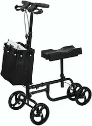 8 inches Black Foldable Knee Walker Scooter Steerable Walker Ideal Alternative to Crutches, Wheelchair with Basket, Perfect for Injury Recovery and Indoor/Outdoor Use (Black)