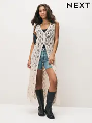 Neutral Crochet Button Through Beach Midi Dress (AR0268) | $83