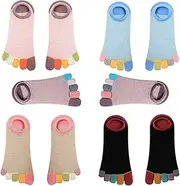[SHIDXIB] 5Pcs Women's Toe Sock Cotton Crew Sports Socks Five Finger Running Athletic Toe Socks, Black, One Size