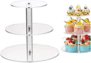 Elegant 3-Tier Premium Acrylic Cupcake Stand Round Acrylic Cupcake Stand, 3 Tier Clear Cake Stand, Dessert Cupcake Tower Display Stand for Birthday