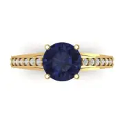 2.21 Round cathedral Blue Sapphire Promise Engagement Ring 14k Yellow Gold