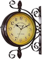 Outdoor Garden Wall Clock, 15 Inch Classic 360 ° Rotation On Both Sides Station Clock with Station Holder Outdoor Clock Garden Indoor Outdoor Decoration Wall Clock Outdoor Gard