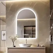 LUVODI Arched LED Bathroom Mirror: 60x90cm Dimmable Wall Lighted Vanity Mirror with Time Temperature Dispaly Anti-Fog Smart Switch 3 Colors Backlit Makeup Mirror for Home Hallway Barber Shop