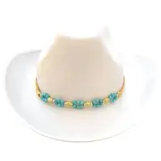 Western Hat Band Genuine Blue Turquoise Gemstone Rosette Weave Adjustable One