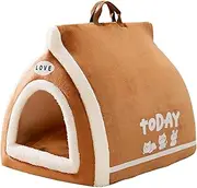 Indoor Pet Tent Foldable Soft Kennel Bed Cat House Portable Dog House for Kittens, Brown XL