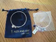 2 Expandable Alex and Ani Charm Bangle Bracelets Irish Ireland Claddagh Red Gem