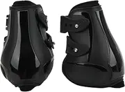 Horse Leg Guard, Horse Tendon Boots Set, Horse Support Boots, Soft Anti Slip Adjustable PU Shell Tendon Guard Boots for Horses (Black hind Legs Large)
