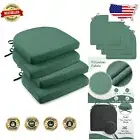 Plush Dark Green Memory Foam Dining Chair Cushions with Non-Slip Backing, 4 Pack