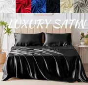 Hotel Quality King Size Satin Bed Sheets Set 6 Colours