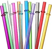 24 PCS, Reusable Straws with 4 Brushes, 10.5" Long Tritan Hard Plastic Straws, 12 Colors Translucent Replacement Drinking for 16OZ-32 OZ Tumblers, Cups, Jars, Stanley, YETI, Starbucks, BPA Free