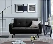 2 Seater Sofa Bed Upholstered Velvet Fabric Modular Lounge Chaise Couch Shadow, Black