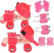 Anneome Beginner Skating Shoe Set 8pcs Roller Skates for Boys and Girls Kneepads Wrist Guards Double Row Skates