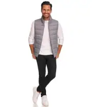 Kenneth Cole Mens Puffer Vest M Insulated Full Zip Quilted Mock Neck Gray $135