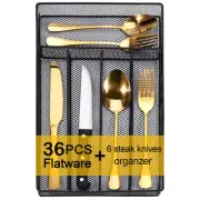 36-Piece Gold Silverware Set Stainless Steel Flatware for 6 Cutlery Sets Steak