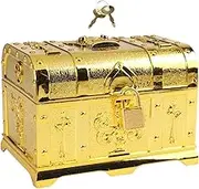 Generic Pirate Treasure Chest with Lock and Key Prize Gift Collection Storage Box Adventurous Treasure Box Prop for Necklaces Mail, Gold, 14cmx10cmx9.5cm