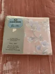 Vtg Cannon Percale No Iron Luxury FULL Flat, Fitted Sheets & 2 Pillow Cases NIP