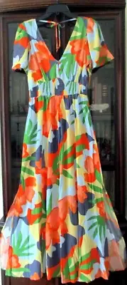 NWT Abel the Label Anthropologie Hilda Back Ties V-Neck Side Slits Maxi Dress S