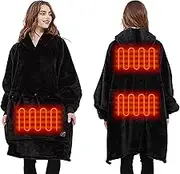 Oversized Wearable Blanket Hoodie,Soft Plush Fleece Blanket Sweatshirt with Pockets and Sleeves for Men and Women Heated Wearable Hooded Blanket Plain Black
