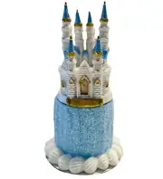DEZICAKES Princess Birthday Party Castle Topper on Fake Cake Blue Glitter
