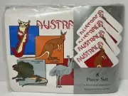 Vintage Australia Themed Placemats Coaster Set Animals Vinyl 4 Settings NOS Rare