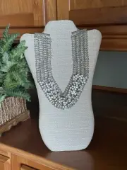 Cleopatra Crystal Rhinestones Chainmaille Mesh Bib Collar Silver Tone Necklace