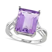 Emerald-Cut Amethyst and White Topaz Split Shank Ring in Sterling Silver