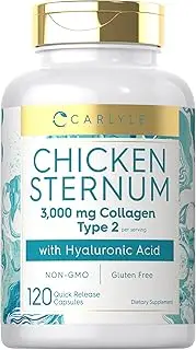 Chicken Sternum Cartilage Collagen | Type II 3000mg | 120 Capsules | with Hyaluronic Acid | Non-GMO, Gluten Free | by Carlyle