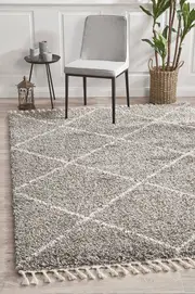 Rug Culture Grey & Bone Ivory Geometric Modern Shag Rug