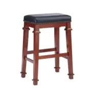 Linon Home Decor Barstool Dark Cherry Backless Solidwood Black Faux Leather Seat