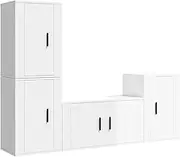 4 Piece TV Cabinet Set - High Gloss White Engineered Wood, Modern Entertainment Unit for Living Room, Sturdy & Spacious Storage Solution