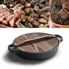 Deep Frypan Steak Pot Cast 35 cm Iron Frying Fry Pan Skillet With Wooden Lid AU