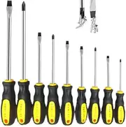 9-Piece Magnetic Screwdriver Set, Heavy-Duty Flathead and Pozidriv Screwdrivers, Phillips Crosshead Screwdriver Set with Non-Slip Grip for Home and Office Appliance Repairs
