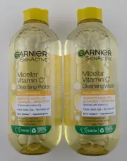 2 x Garnier Micellar Cleansing Water Vitamin C Dull Uneven Skin 400ml NEW