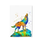 Lone Wolf Howling Animal Colourful Wall Art