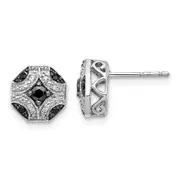 14k White Gold Fancy White and Black Real Diamond Post Earrings