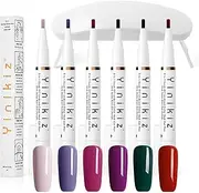 Joyeee 6 PCS Nail Gel Pen Set, 3 in 1 Gel Nail Polish, No wipe Top Base Glue with UV LED Light Nail Brush, Nude Colorful Nail Art Manicure Tool for Starter Home DIY Salon, Girl Women Mother Gift