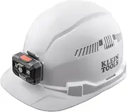Klein Tools 60113RL Hard Hat with Rechargeable Headlamp, Vented, Cap Style, Padded Self-Wicking Odor-Resistant Sweatband, White
