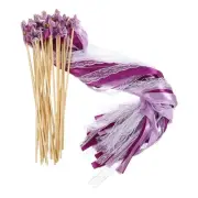 24pcs Ribbon Lace Fairy Wand Silk Stick Streamer with Bell, Purple/Dark Purple