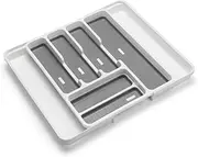 Addis Expandable Drawer Organiser Cutlery Utensil Tray with 6-8 Compartment Holders, White/Grey, 34-58.5 x 41.5 x 5 cm