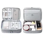 Travel Cable Organizer Bag, Electronic Accessories Case Portable Double Layer Cable Storage Bag,Grey