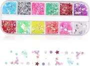 STOBOK Nail Glitter Flakes 12 Assortment Chunky Sequins for Manicure Crafts Easy to Apply Store