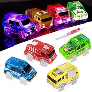 Tracks Cars Replacement Only, Light Up Magic Cars for Tracks Compatible with Glow in The Dark Toy Cars with 5 LED Flashing Lights for Most Race Tracks Only Toy Cars Track Car Accessories (4 Pack)