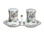 Kitchen China Salt and Pepper Set Australian Wildlife with Tray