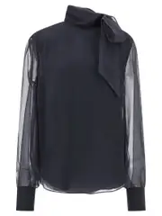 [Brunello Cucinelli] Brunello Cucinelli-Crispy Silk Blouse Camicie Grigio-Donna M