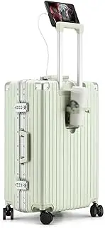 [sdneNest] Aluminum Suitcase, Charging Port Carry-on Suitcase, Lightweight Large-Capacity Suitcase, Business Travel Suitcase, 20inch (Light Green 24inch)