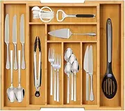 Bamboo Expandable Drawer Organizer for Utensils Holder,Adjustable Cutlery Tray, Wood Drawer Dividers Organizer for Silverware, Flatware, Knives in Kitchen, Bedroom, Living Room