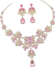 [SAFIGLE] Crystal Drop Necklace Earrings Set Bridal Jewelry for Wedding Teardrop Dangle Earrings Necklace Exquisite Bridal Accessory