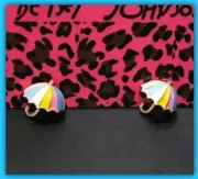 Betsey Johnson Rainbow Enamel Dainty Umbrella Stud Earrings NWT