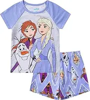 [Disney] Frozen 2 Pack Short Sleeves Tee and Shorts Set for Girls, Kid s Outfit Bundle, Size 5 Light Gray