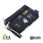 KURO-SHOP 台灣製造 藍色台灣元素 帆布 雙層 零錢包 鑰匙包 名片包